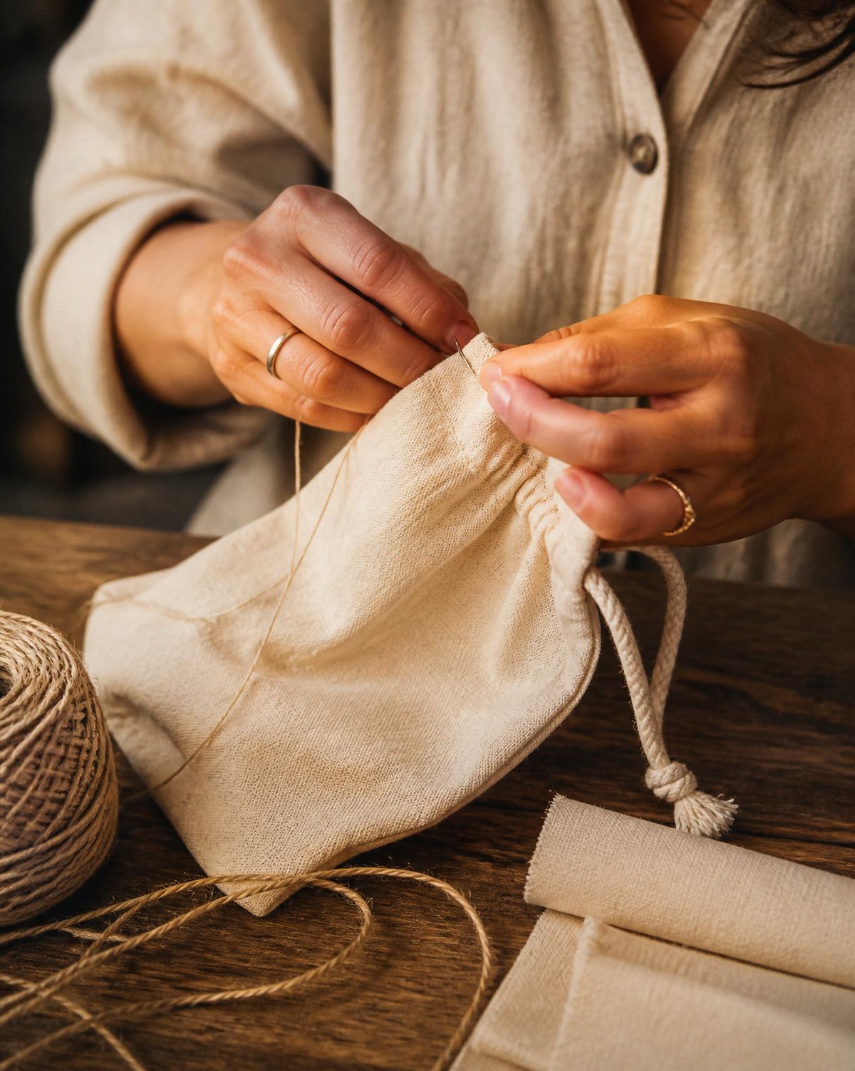 Cotton bag being stitched